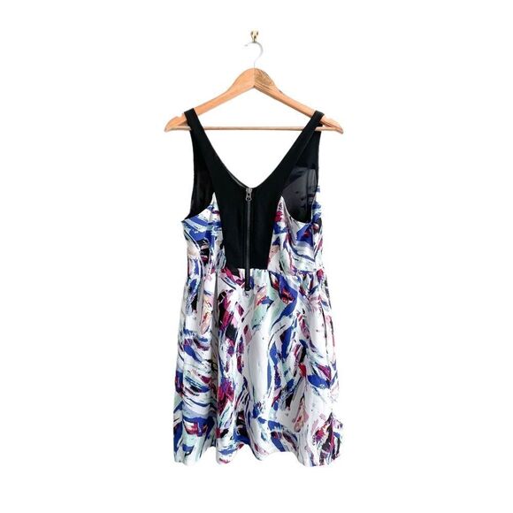 Dex Dress Abstract Back Zip Pockets Fit & Flare Lined Black Strap Women's M - Picture 2 of 10